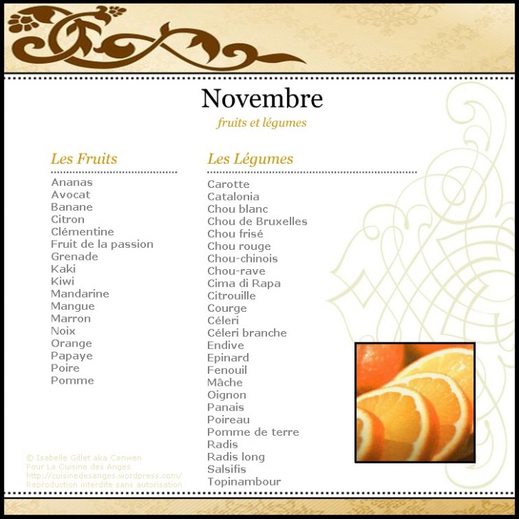 Les Fruits et Légumes de Novembre