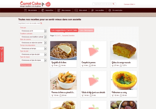 Carrotcake.fr, page d'accueil et de recherches des recettes