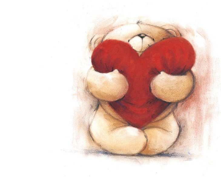 dessin d'un nounours avec un coeur rouge